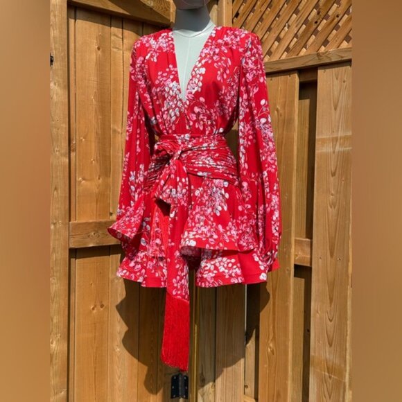 🆕 BRONX & BANCO 🧿 NWOT Bedouin Red Floral Ruffle Tiered Mini Dress, Sz XS US 2 - Picture 11 of 16